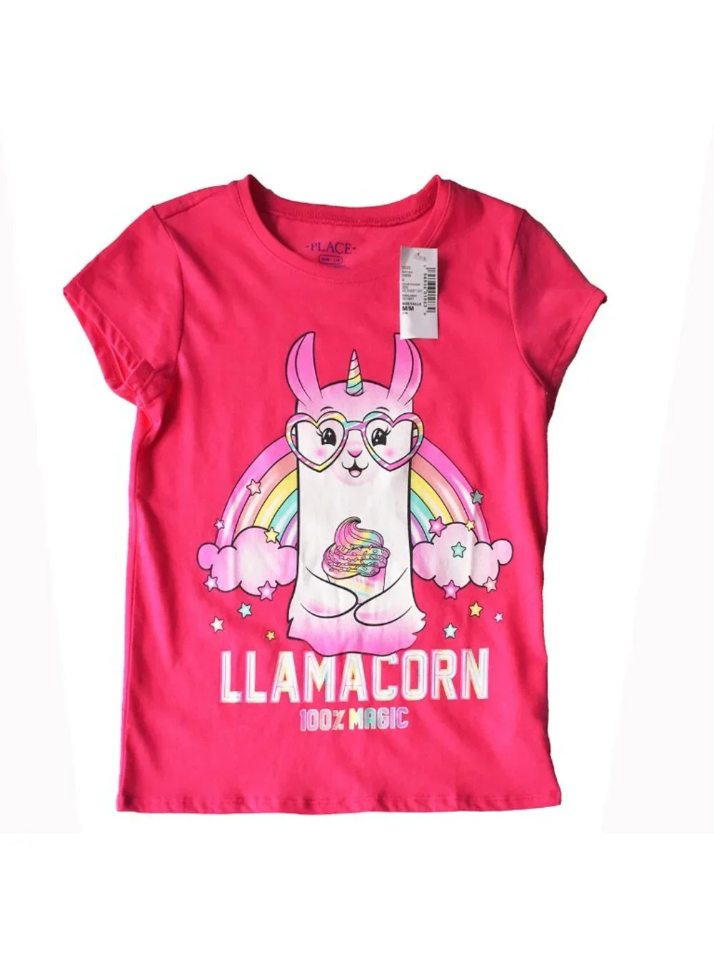 The Children’s Place Girls' Llamacorn Magic Rainbow Tee Pink T-shirt Size M NEW